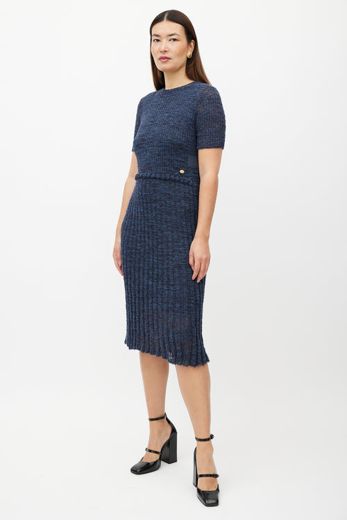 Chanel Navy Wool Ribbed Knit Dress