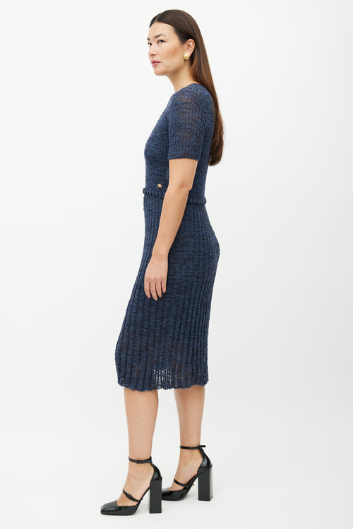 Chanel Navy Wool Ribbed Knit Dress