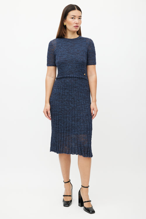 Chanel Navy Wool Ribbed Knit Dress