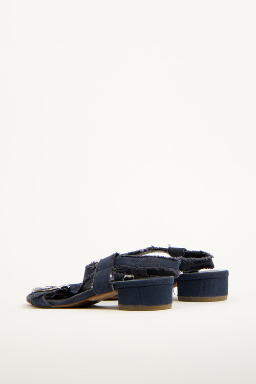 Chanel Navy Canvas CC Heart Buckle Sandal