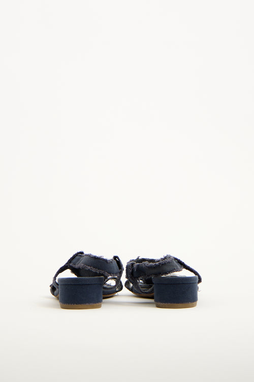 Chanel Navy Canvas CC Heart Buckle Sandal