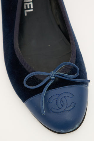 Chanel Navy Velvet CC Ballet Flat