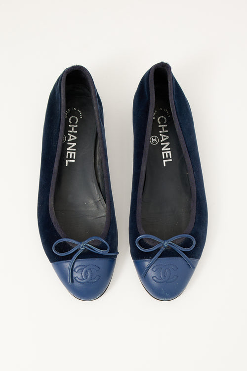 Chanel Navy Velvet CC Ballet Flat