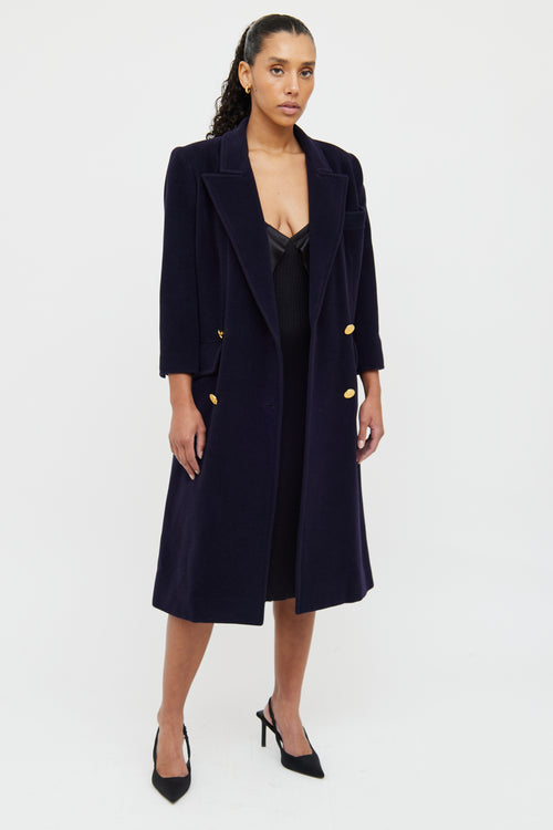 Chanel Navy 1980s Wool Gold Button Coat