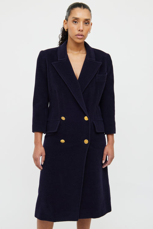 Chanel Navy 1980s Wool Gold Button Coat