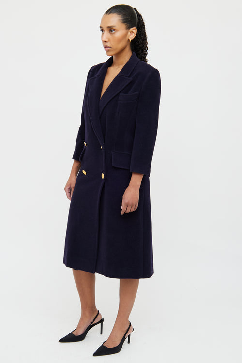 Chanel Navy 1980s Wool Gold Button Coat