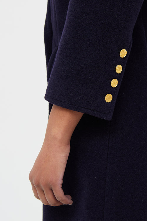 Chanel Navy 1980s Wool Gold Button Coat