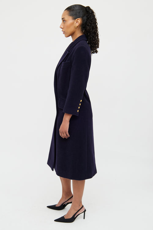 Chanel Navy 1980s Wool Gold Button Coat