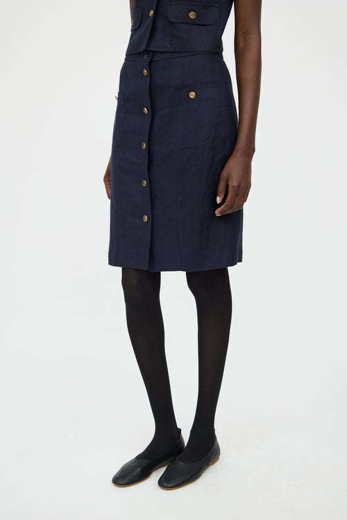 Chanel Navy Linen Skirt Co-Ord Set