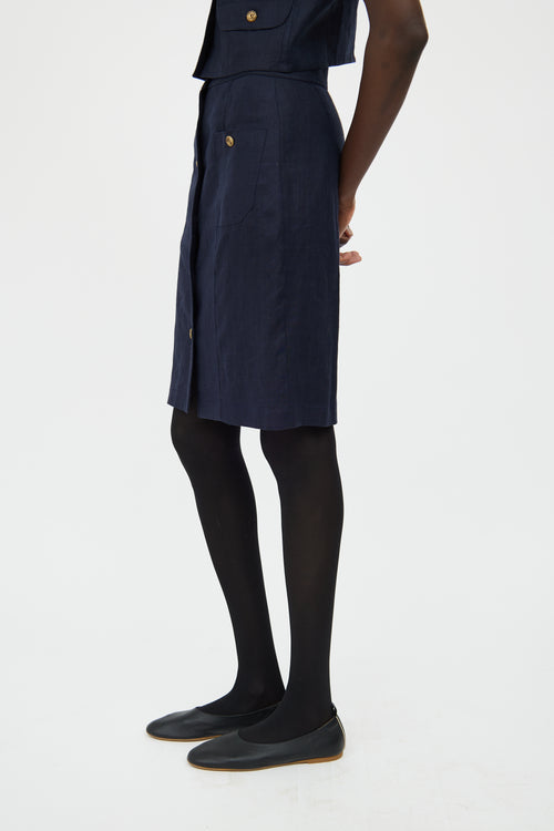 Chanel Navy Linen Skirt Co-Ord Set