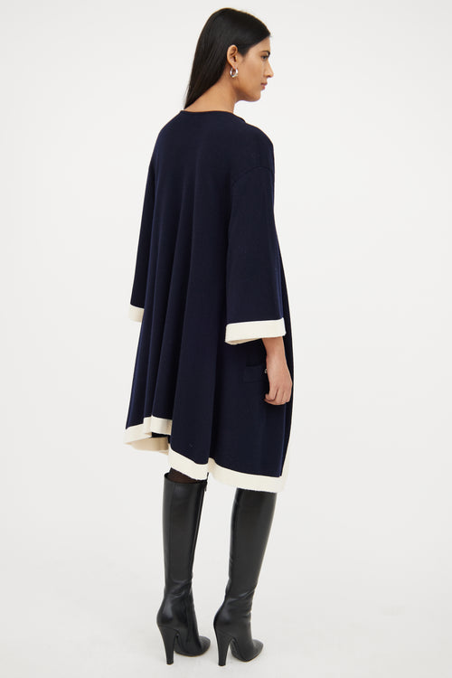 Chanel Navy 
White Cashmere Open Front Cardigan