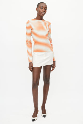 Chanel Orange 
Cream Striped Knit Top