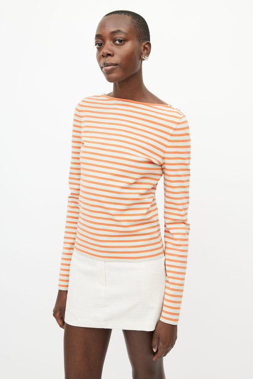 Chanel Orange 
Cream Striped Knit Top