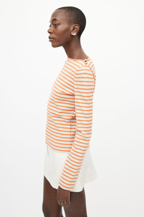 Chanel Orange 
Cream Striped Knit Top