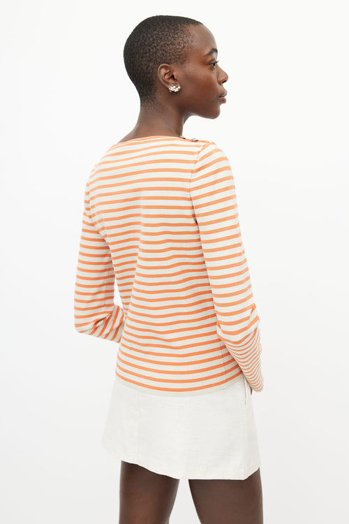 Chanel Orange 
Cream Striped Knit Top