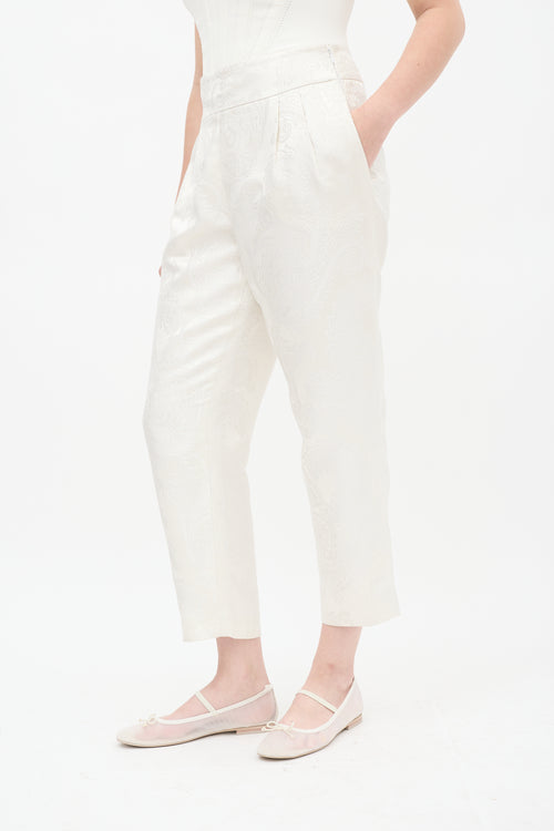 Chanel PF 2012 Cream Silk Jacquard Cropped Trouser