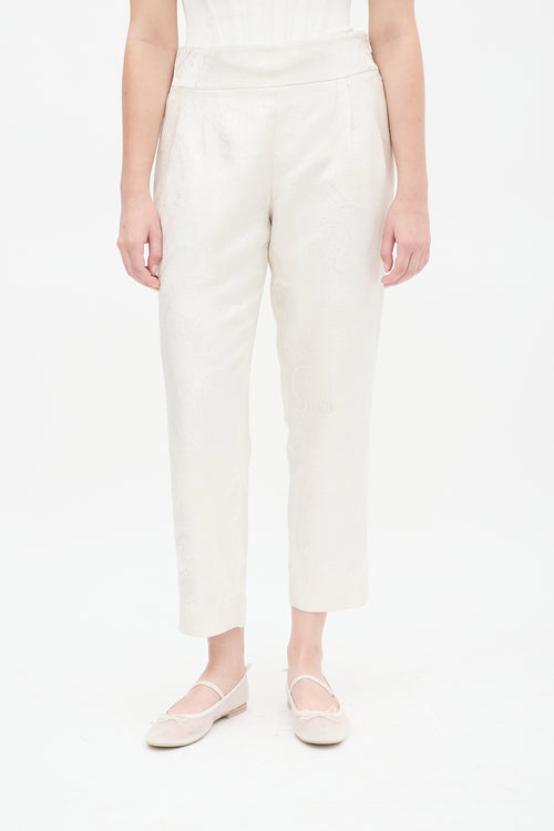 Chanel PF 2012 Cream Silk Jacquard Cropped Trouser