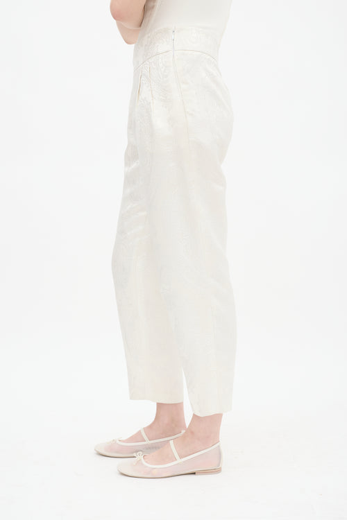 Chanel PF 2012 Cream Silk Jacquard Cropped Trouser