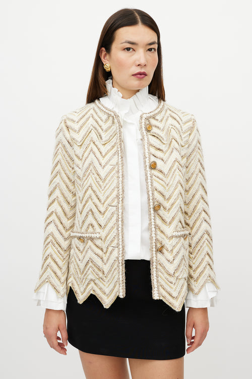 Chanel PF 2018 White 
Beige Wool Tweed Jacket