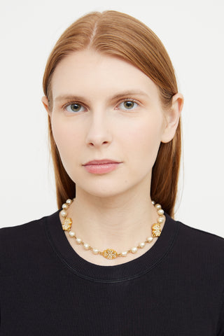 Chanel Pearl Clover 1984 CC Choker Necklace