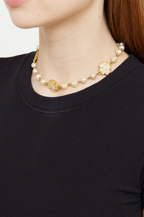 Chanel Pearl Clover 1984 CC Choker Necklace