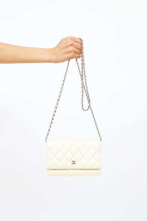 Chanel 2014/15 Cream Iridescent Caviar CC Wallet on Chain Bag