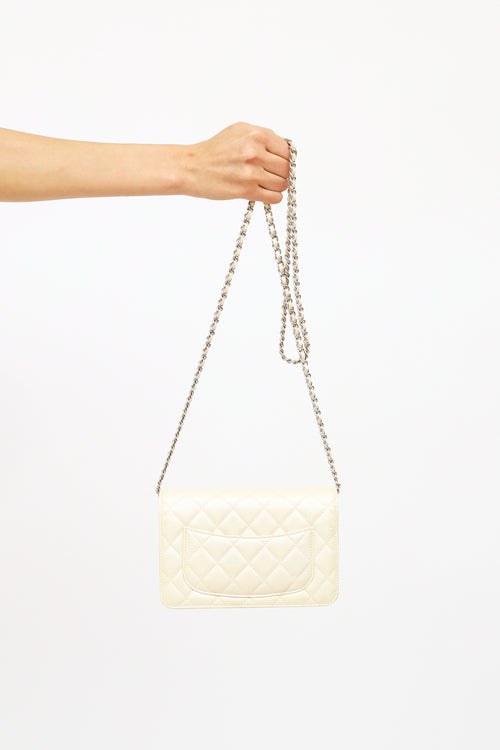 Chanel 2014/15 Cream Iridescent Caviar CC Wallet on Chain Bag