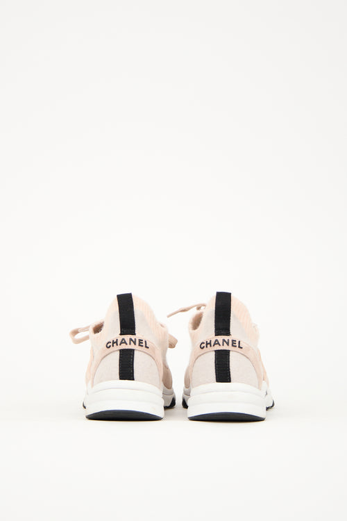 Chanel Pink 
Grey Knit CC Sneaker