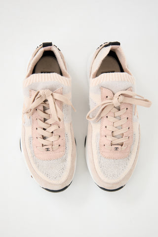 Chanel Pink 
Grey Knit CC Sneaker