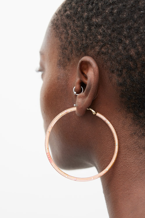 Chanel Pink 
Gold Hoop Jewel Earring