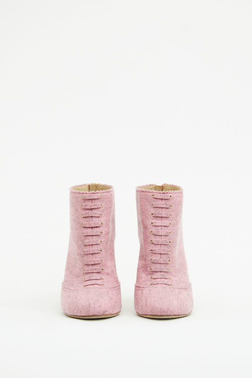 Chanel Pink 
Gold Felt Quilted Heel Booties