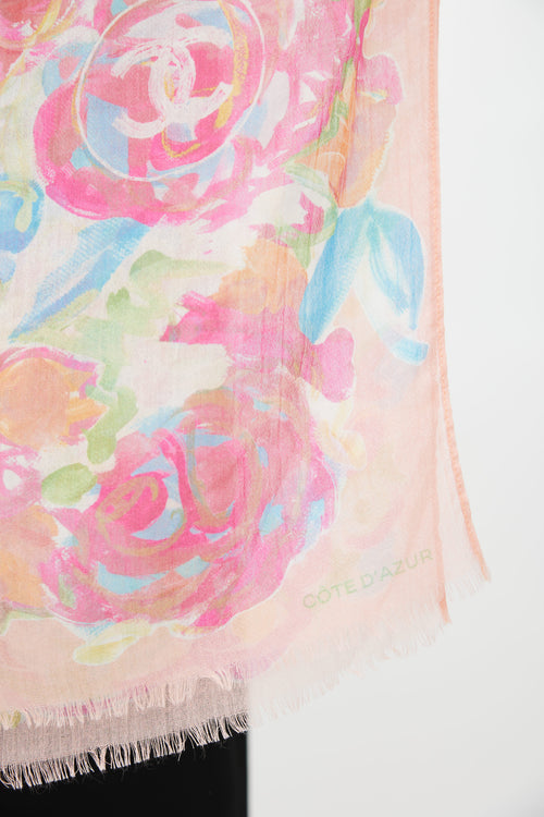 Chanel Pink 
Multi Floral Cote D
Azur Scarf