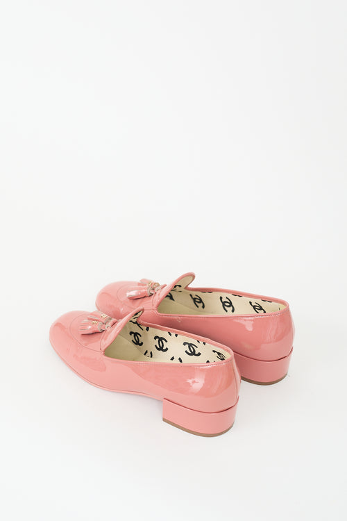 Chanel Pink Patent CC Tassel Heeled Loafer