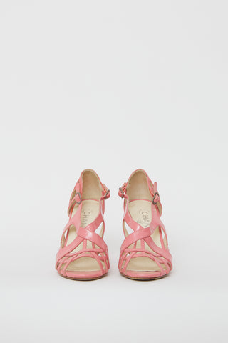 Chanel Pink Patent Leather Cage Sandal