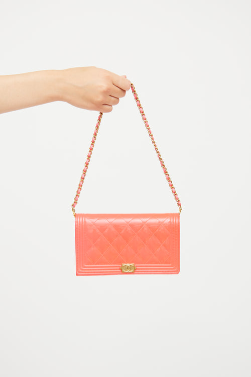 Chanel Pink Patent Quilted Boy Clutch