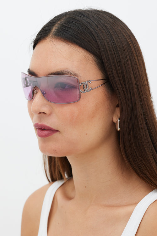 Chanel Pink Rectangular Jewel Sunglasses