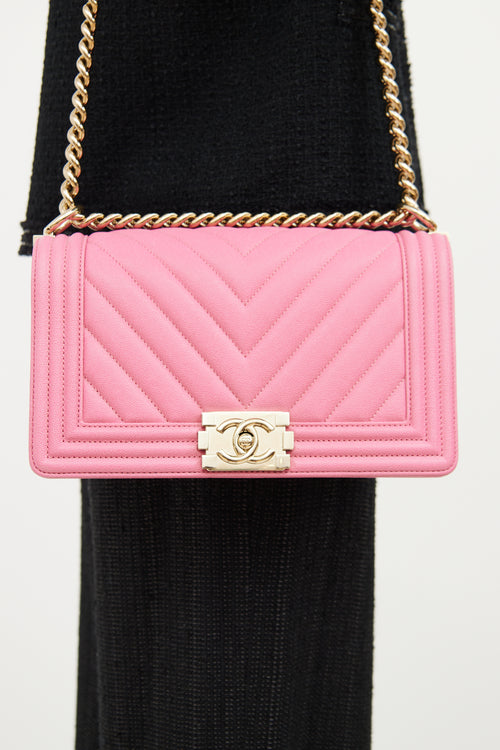 Chanel 2019 Pink Chevron Medium Boy Bag