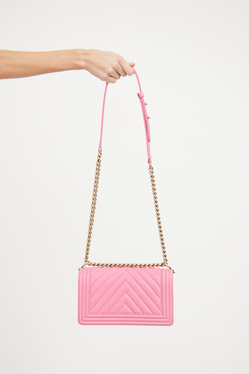 Chanel 2019 Pink Chevron Medium Boy Bag