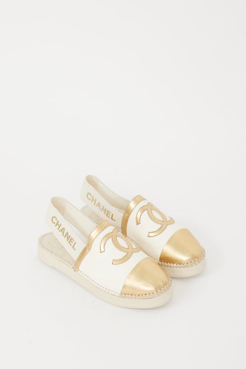 Chanel Pre-Fall 2019 Beige 
Gold Leather CC Logo Mule