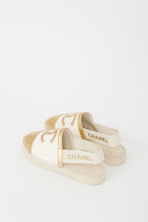 Chanel Pre-Fall 2019 Beige 
Gold Leather CC Logo Mule