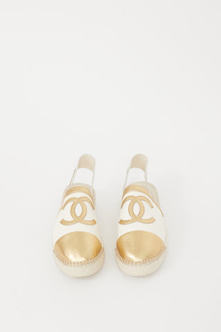 Chanel Pre-Fall 2019 Beige 
Gold Leather CC Logo Mule