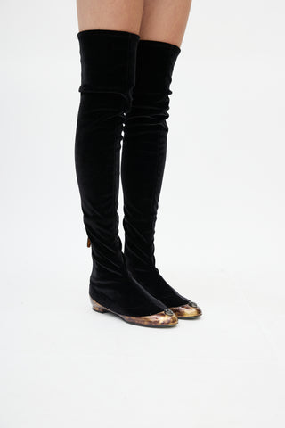 Chanel Pre-Fall 2012 Black Velour Thigh High Boot