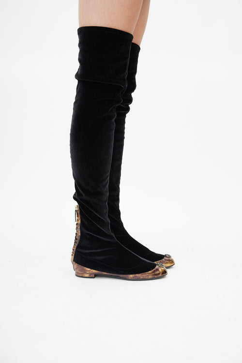 Chanel Pre-Fall 2012 Black Velour Thigh High Boot