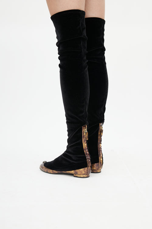 Chanel Pre-Fall 2012 Black Velour Thigh High Boot