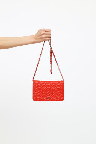 Chanel Red Camellia CC Flap Wallet On Chain