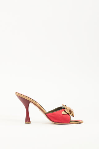 Chanel Vintage Red Canvas 
Leather Floral Sandal