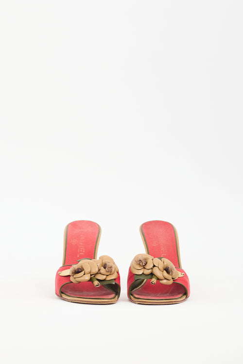 Chanel Vintage Red Canvas 
Leather Floral Sandal