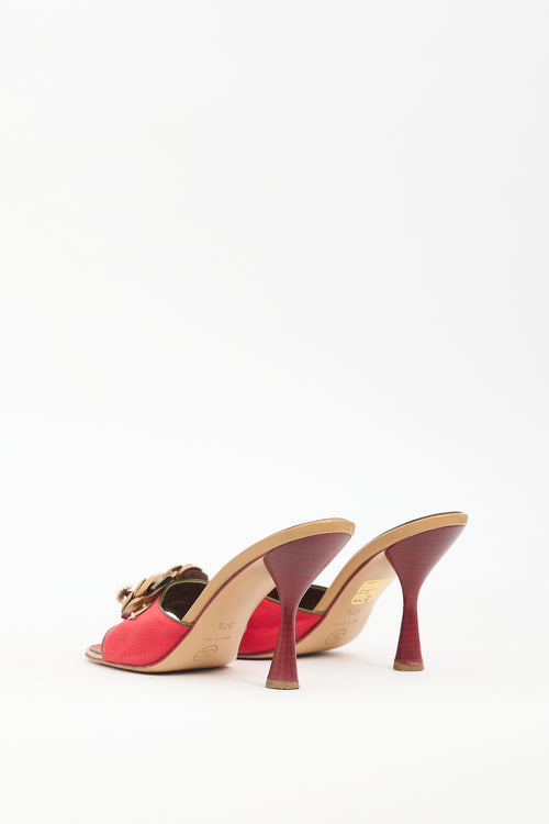 Chanel Vintage Red Canvas 
Leather Floral Sandal