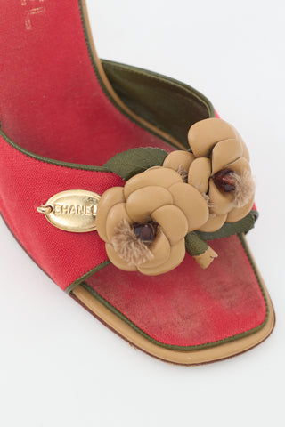 Chanel Vintage Red Canvas 
Leather Floral Sandal