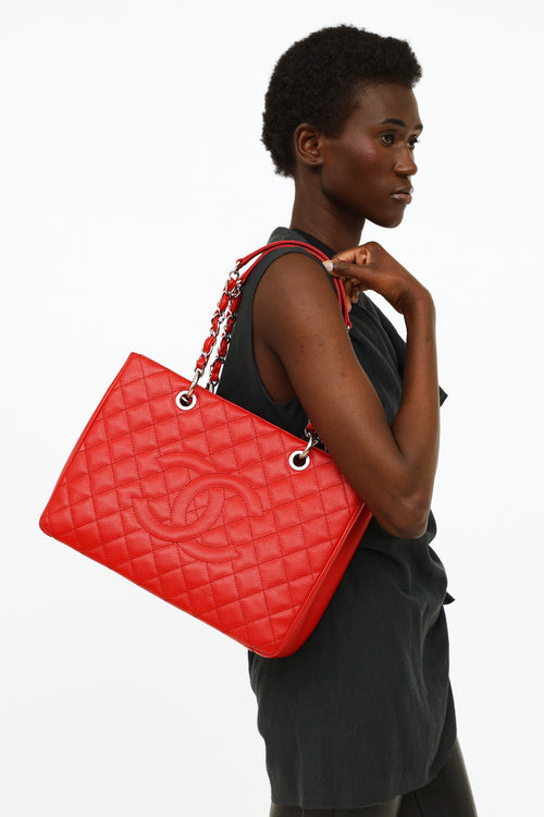 Chanel Red Caviar Grand Shopper Tote Bag